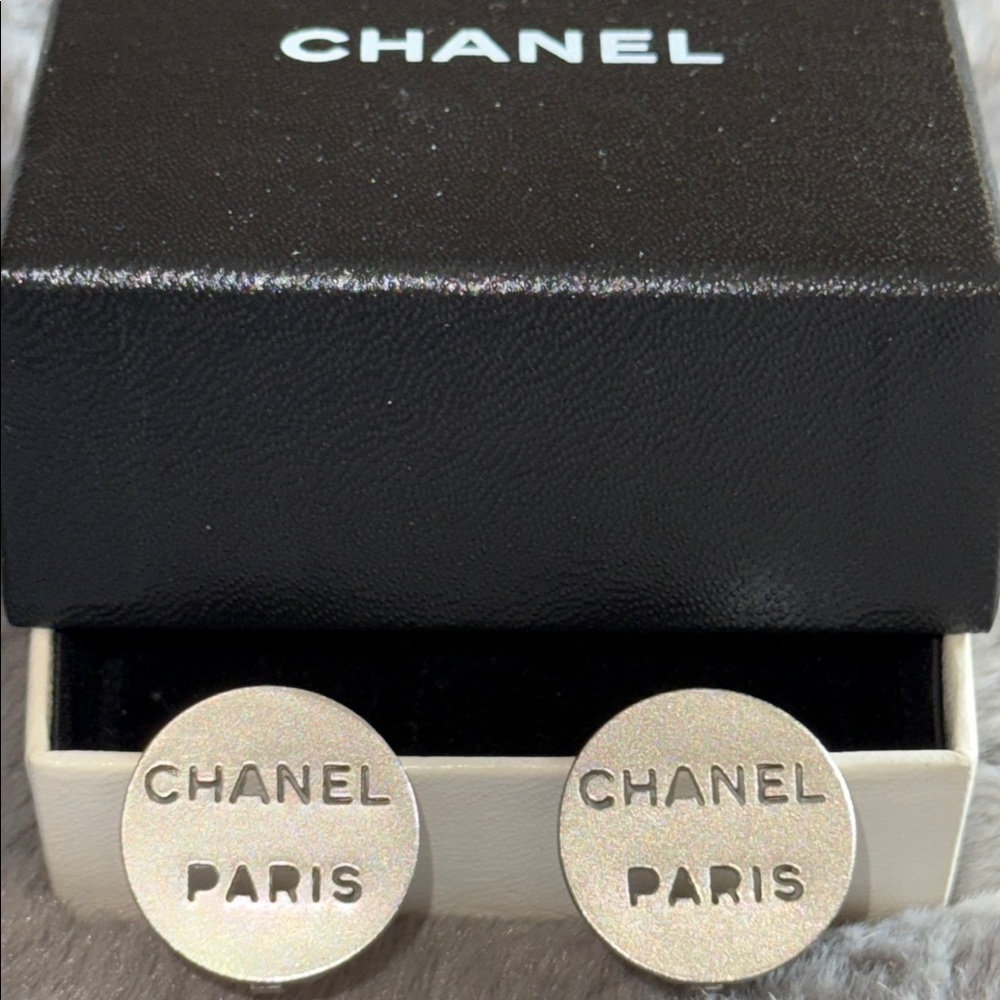 Chanel silver Button clip on Earrings